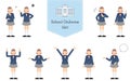 Girls, blazer uniform pose set,Questioning, worrying, undertaking, pointing and etc